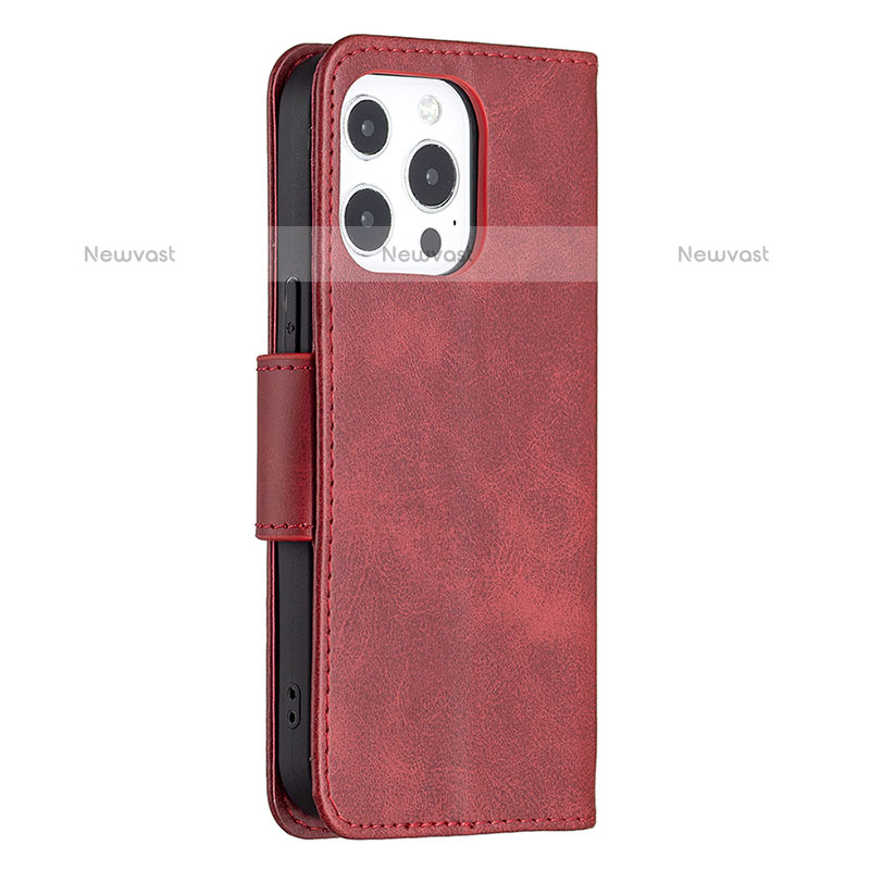 Leather Case Stands Flip Cover L01 Holder for Apple iPhone 15 Pro Max Red