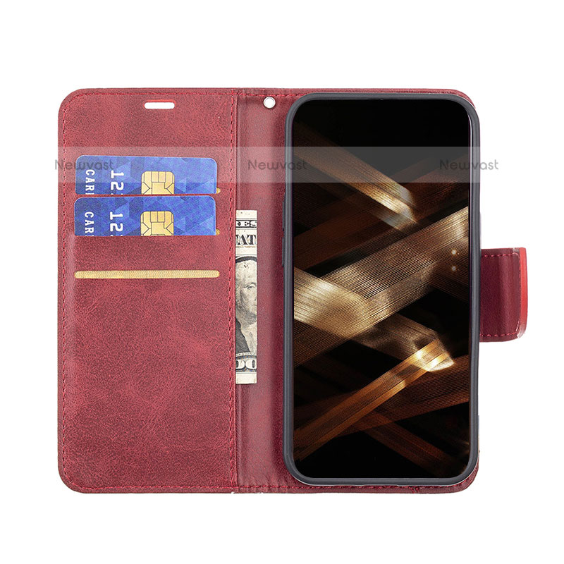 Leather Case Stands Flip Cover L01 Holder for Apple iPhone 15 Pro Max Red