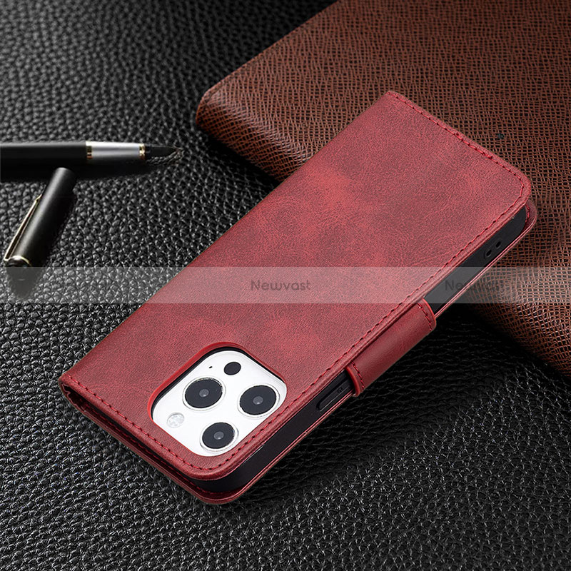 Leather Case Stands Flip Cover L01 Holder for Apple iPhone 15 Pro Red