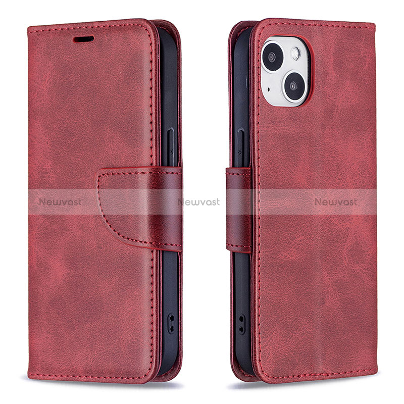 Leather Case Stands Flip Cover L01 Holder for Apple iPhone 15 Red