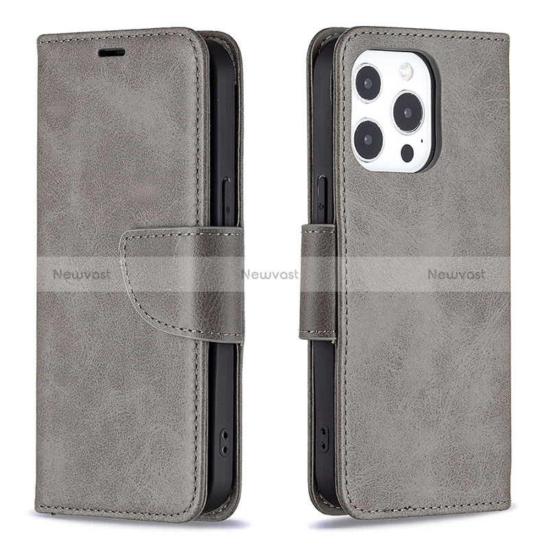 Leather Case Stands Flip Cover L01 Holder for Apple iPhone 16 Pro Max Dark Gray