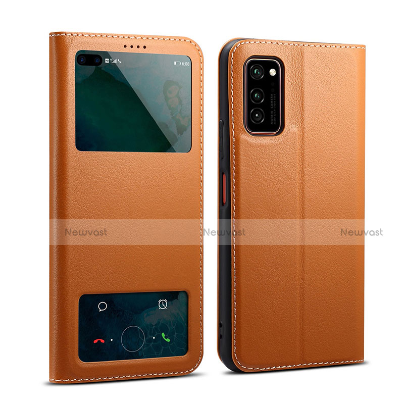 Leather Case Stands Flip Cover L01 Holder for Huawei Honor V30 5G Orange