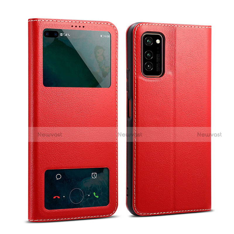 Leather Case Stands Flip Cover L01 Holder for Huawei Honor V30 5G Red