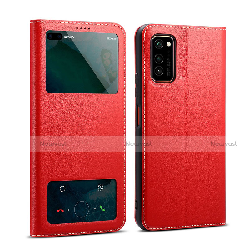 Leather Case Stands Flip Cover L01 Holder for Huawei Honor View 30 5G Red
