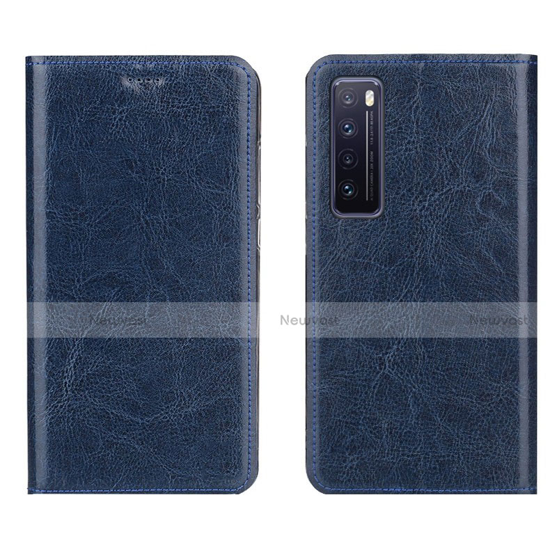 Leather Case Stands Flip Cover L01 Holder for Huawei Nova 7 5G Blue