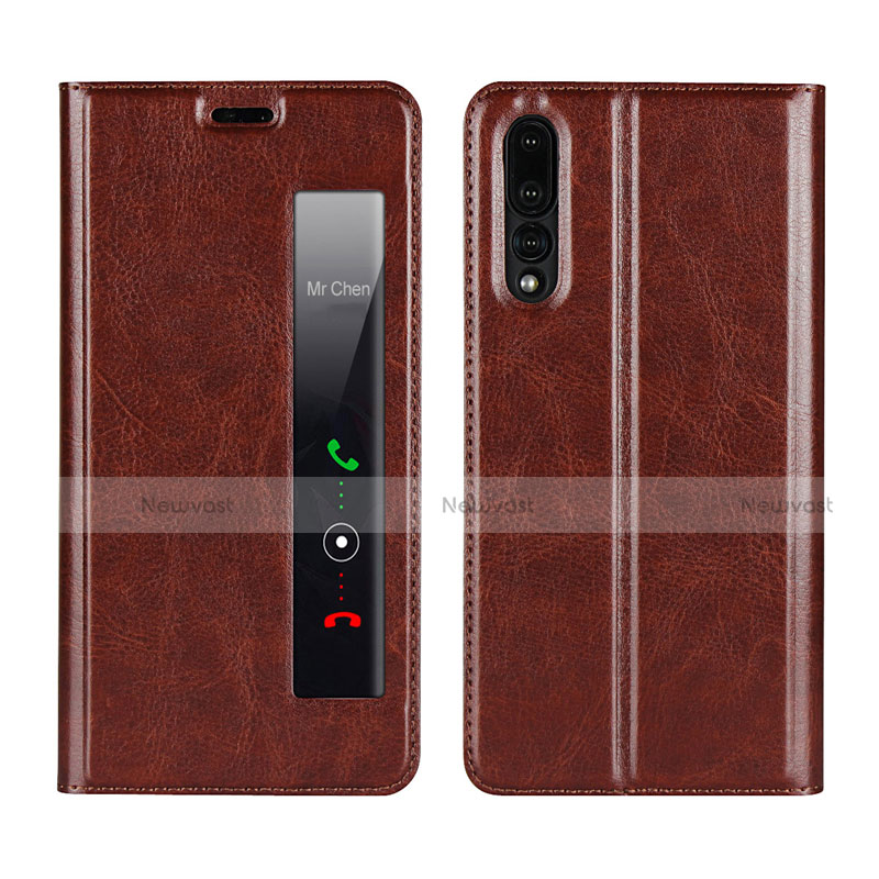 Leather Case Stands Flip Cover L01 Holder for Huawei P20 Pro Brown