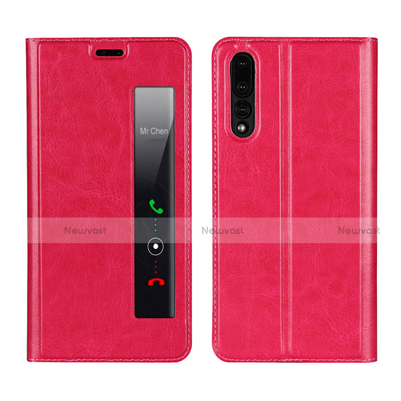 Leather Case Stands Flip Cover L01 Holder for Huawei P20 Pro Red