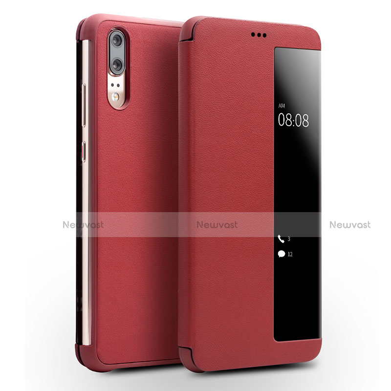 Leather Case Stands Flip Cover L01 Holder for Huawei P20 Red