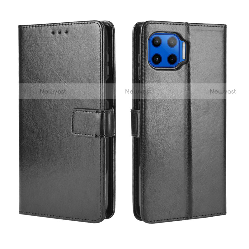 Leather Case Stands Flip Cover L01 Holder for Motorola Moto One 5G Black