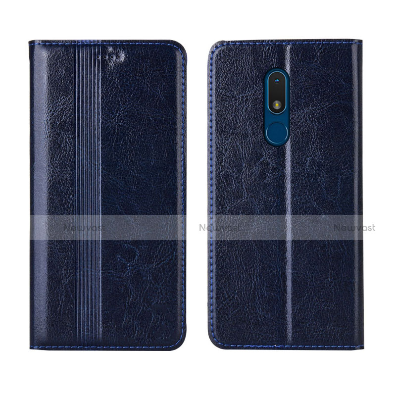 Leather Case Stands Flip Cover L01 Holder for Nokia C3 Navy Blue