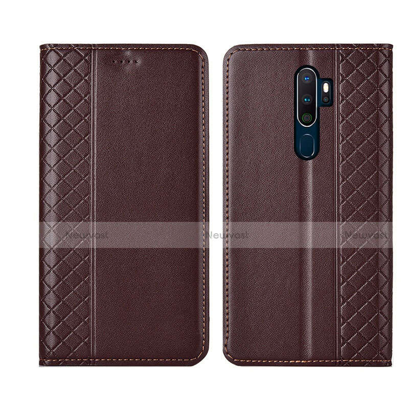 Leather Case Stands Flip Cover L01 Holder for Oppo A11X Brown