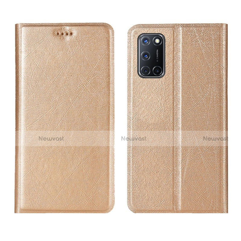 Leather Case Stands Flip Cover L01 Holder for Oppo A52 Gold