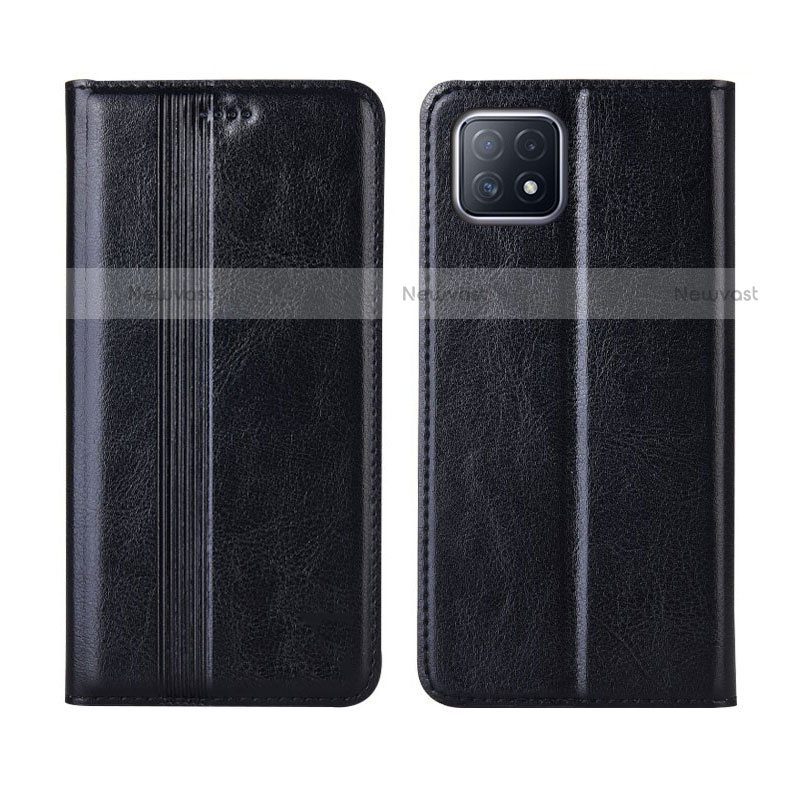 Leather Case Stands Flip Cover L01 Holder for Oppo A73 5G Black