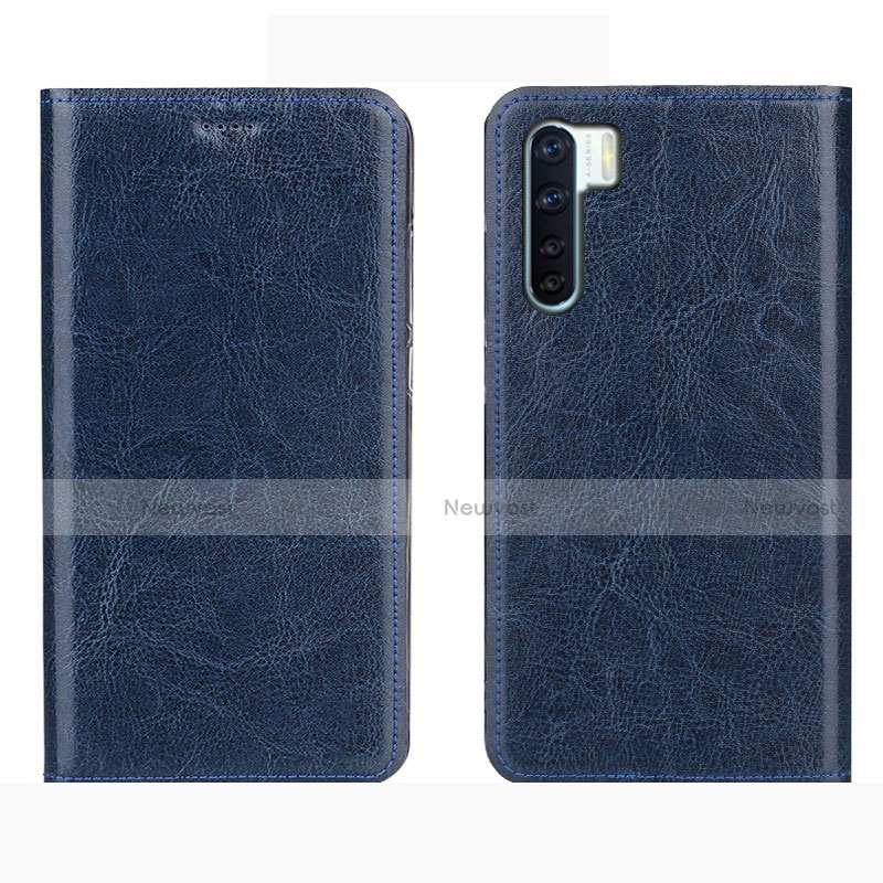 Leather Case Stands Flip Cover L01 Holder for Oppo A91 Blue