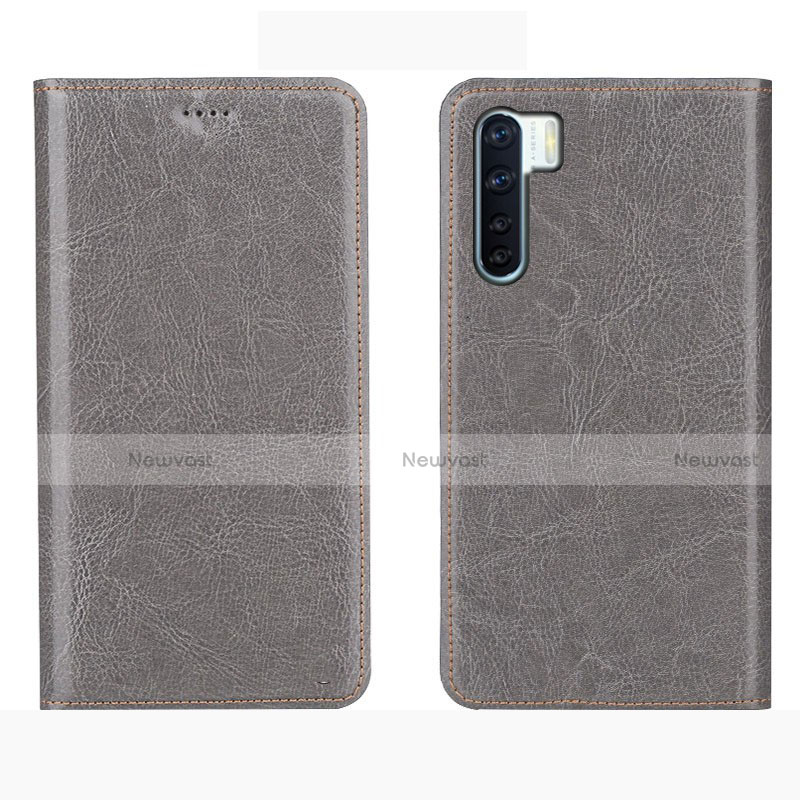 Leather Case Stands Flip Cover L01 Holder for Oppo A91 Gray