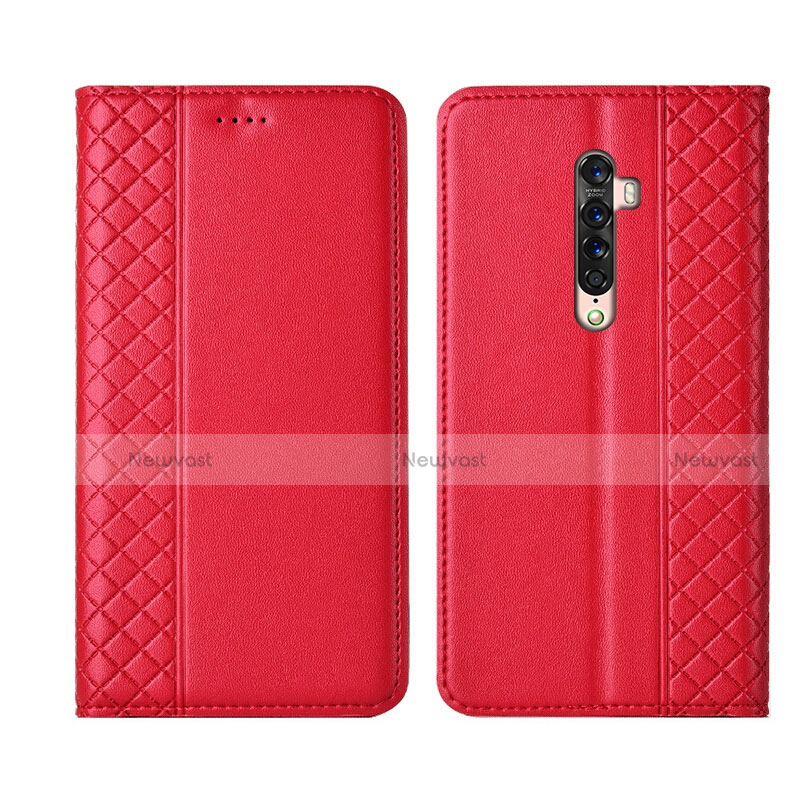 Leather Case Stands Flip Cover L01 Holder for Oppo Reno2 Red