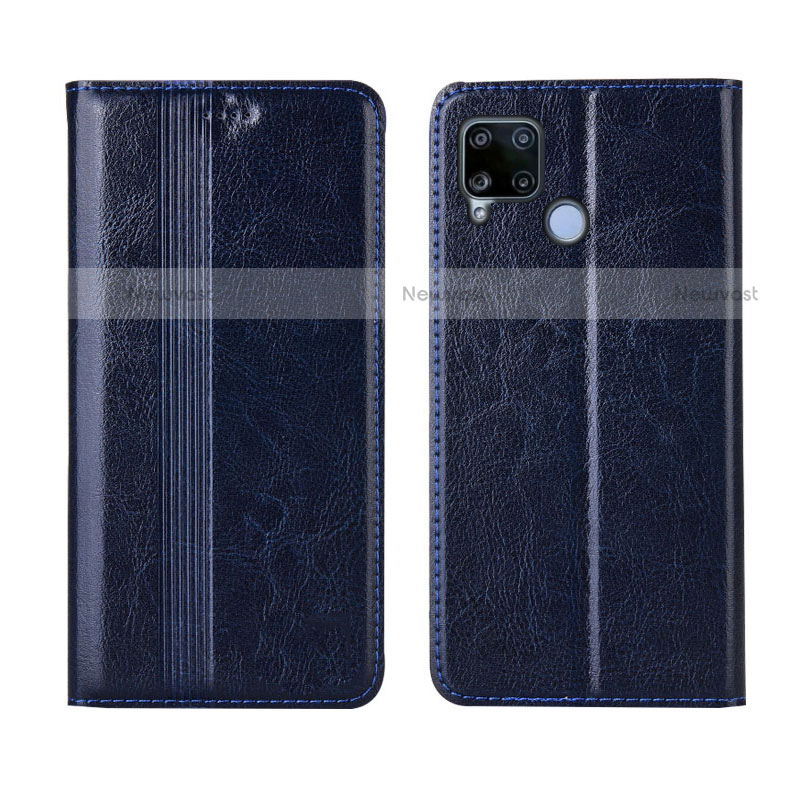 Leather Case Stands Flip Cover L01 Holder for Realme C15 Navy Blue