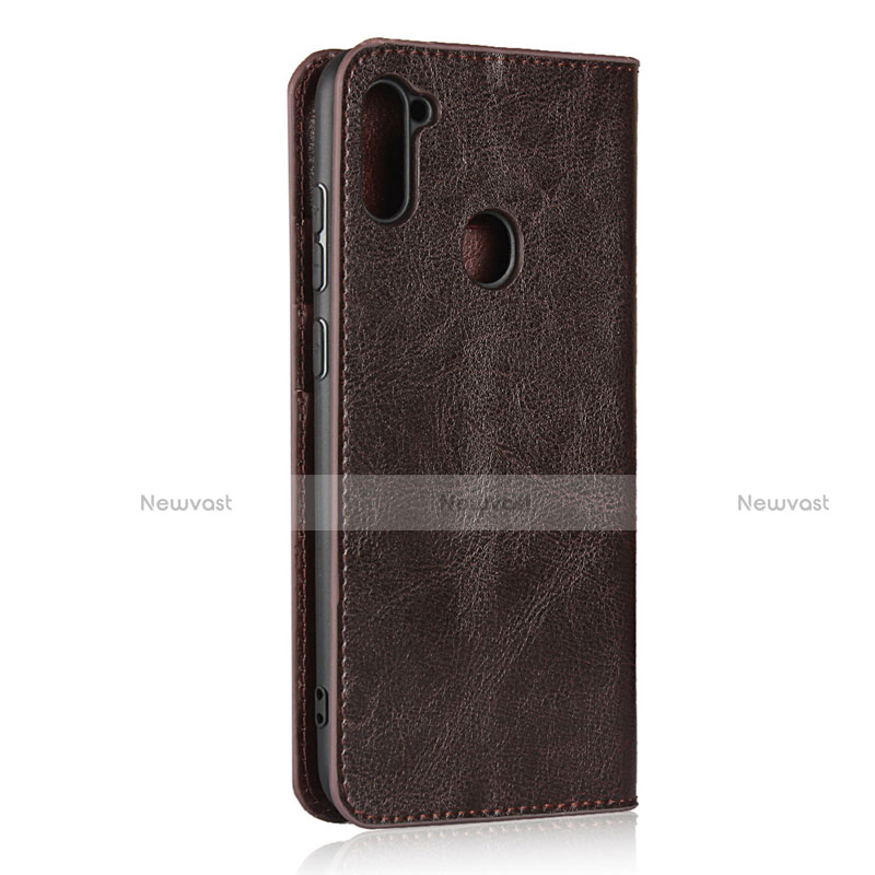 Leather Case Stands Flip Cover L01 Holder for Samsung Galaxy A11 Brown