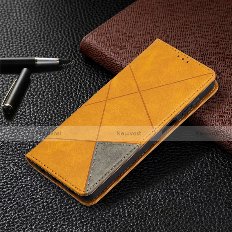 Leather Case Stands Flip Cover L01 Holder for Samsung Galaxy A12 Yellow