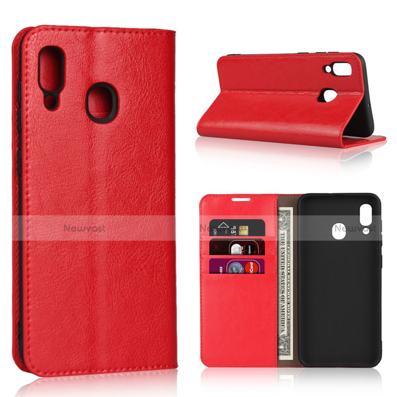 Leather Case Stands Flip Cover L01 Holder for Samsung Galaxy A30 Red