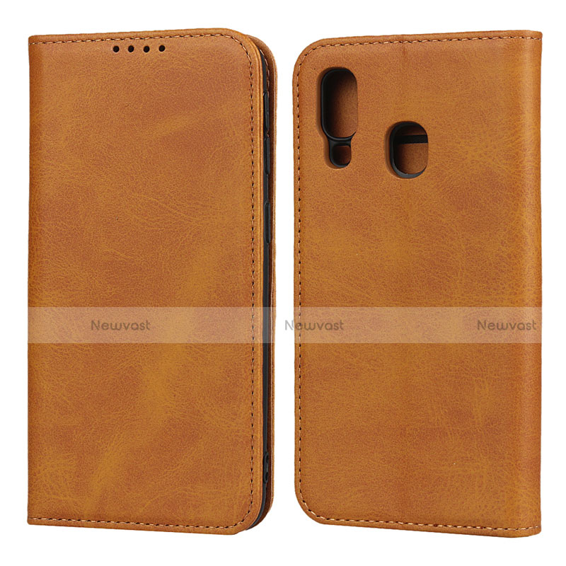 Leather Case Stands Flip Cover L01 Holder for Samsung Galaxy A40 Orange