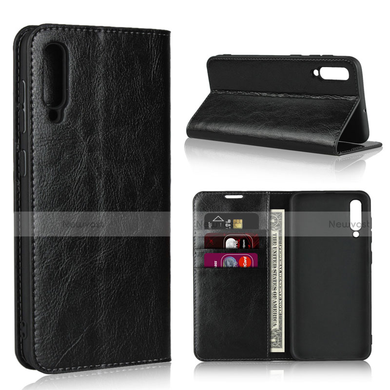 Leather Case Stands Flip Cover L01 Holder for Samsung Galaxy A50 Black