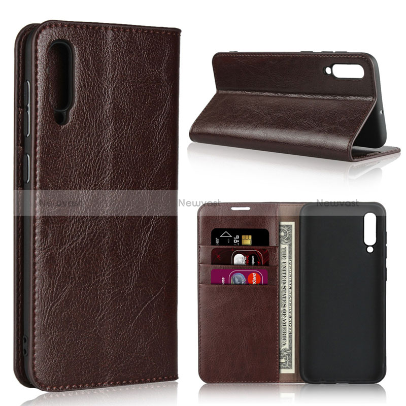 Leather Case Stands Flip Cover L01 Holder for Samsung Galaxy A50S Brown