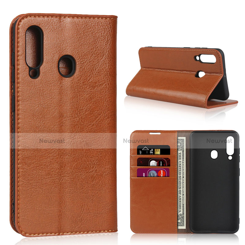 Leather Case Stands Flip Cover L01 Holder for Samsung Galaxy A60 Orange