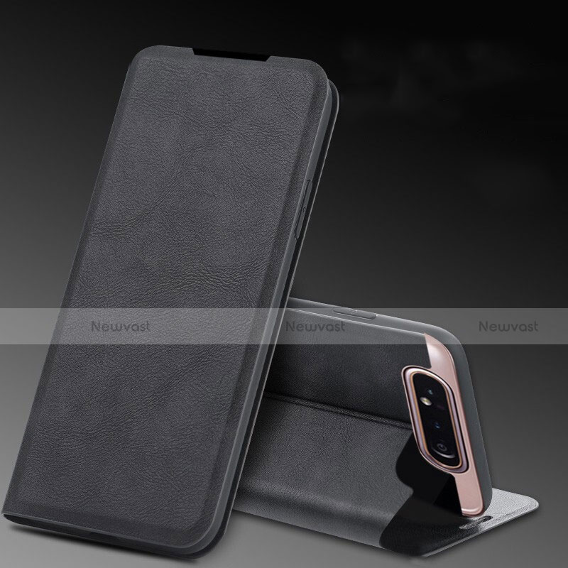 Leather Case Stands Flip Cover L01 Holder for Samsung Galaxy A80 Black