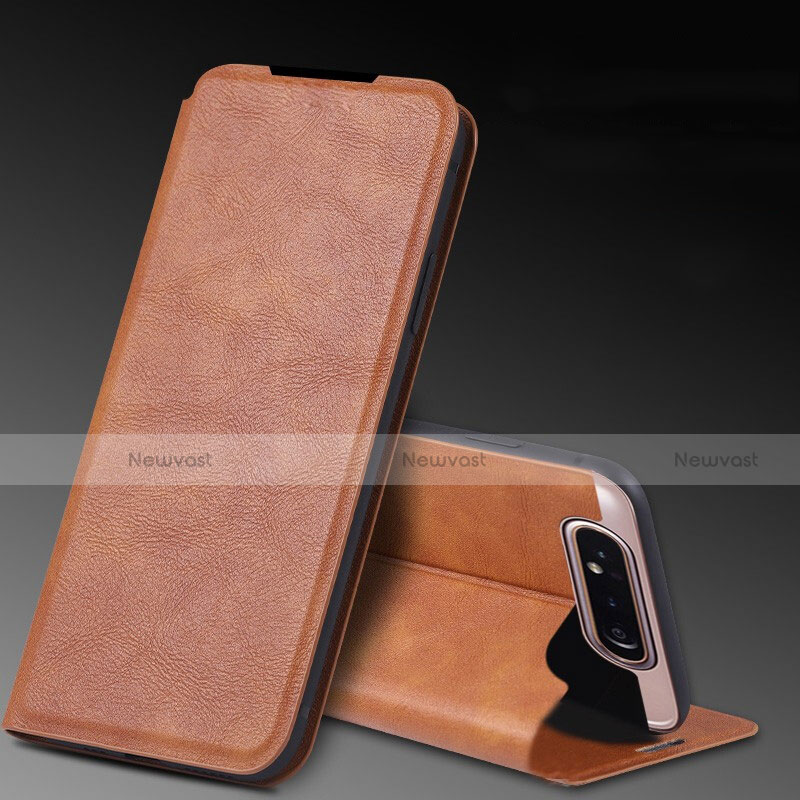 Leather Case Stands Flip Cover L01 Holder for Samsung Galaxy A80 Orange