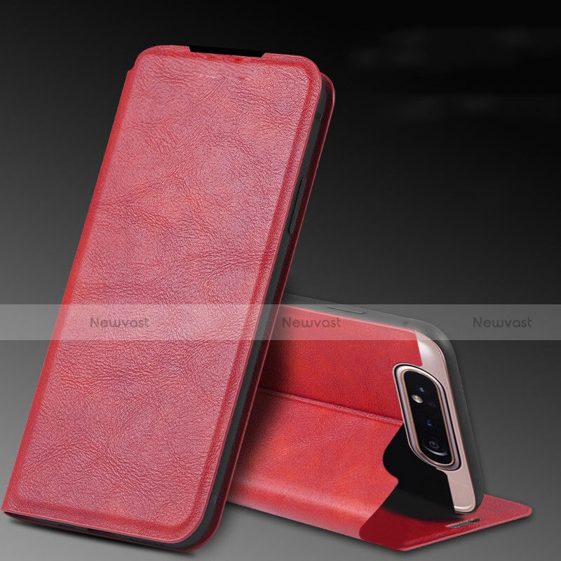 Leather Case Stands Flip Cover L01 Holder for Samsung Galaxy A80 Red