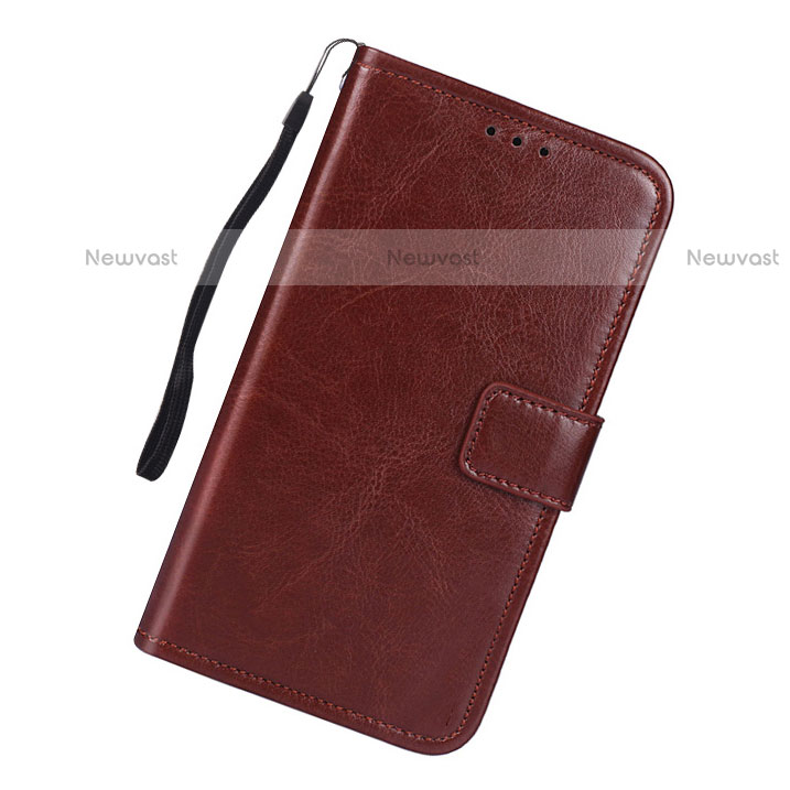 Leather Case Stands Flip Cover L01 Holder for Samsung Galaxy A91 Brown