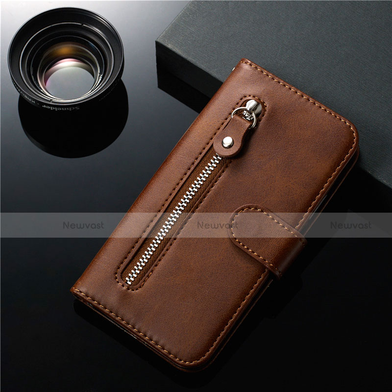 Leather Case Stands Flip Cover L01 Holder for Samsung Galaxy S20 Plus Brown