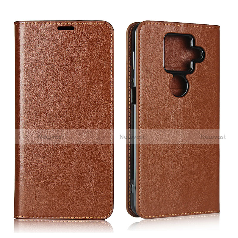 Leather Case Stands Flip Cover L01 Holder for Sharp AQUOS Sense4 Plus Light Brown