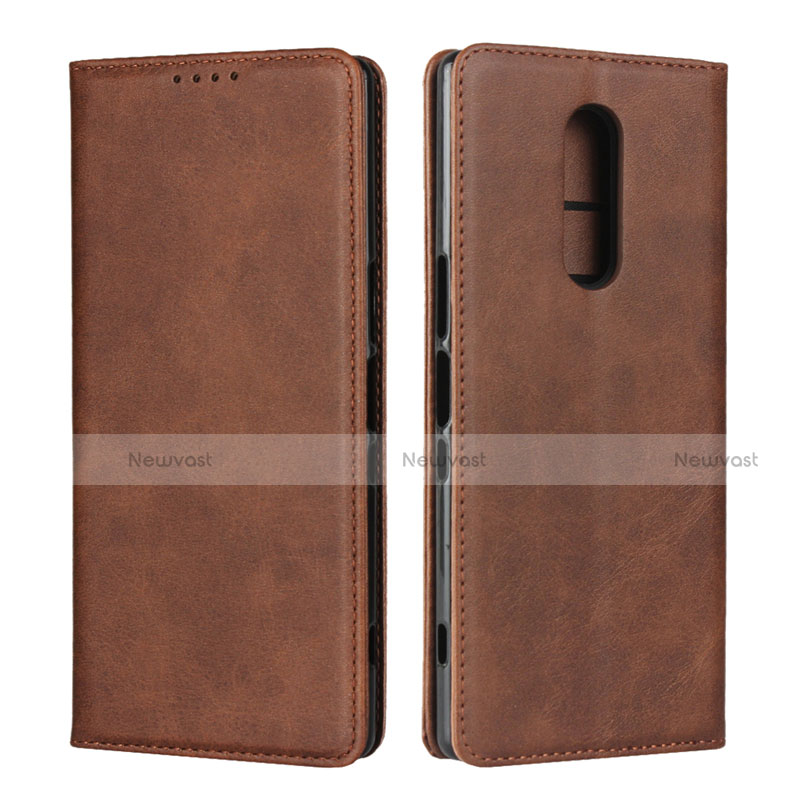 Leather Case Stands Flip Cover L01 Holder for Sony Xperia 1 Brown