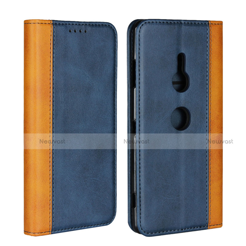 Leather Case Stands Flip Cover L01 Holder for Sony Xperia XZ3 Blue