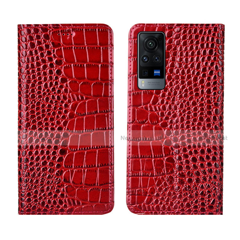 Leather Case Stands Flip Cover L01 Holder for Vivo X60 5G Red