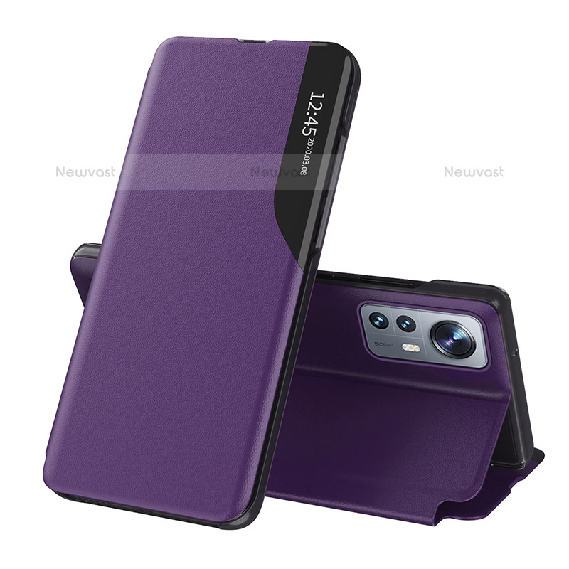 Leather Case Stands Flip Cover L01 Holder for Xiaomi Mi 12S 5G Purple