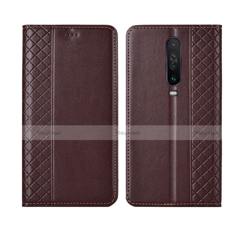 Leather Case Stands Flip Cover L01 Holder for Xiaomi Redmi K30 4G Brown