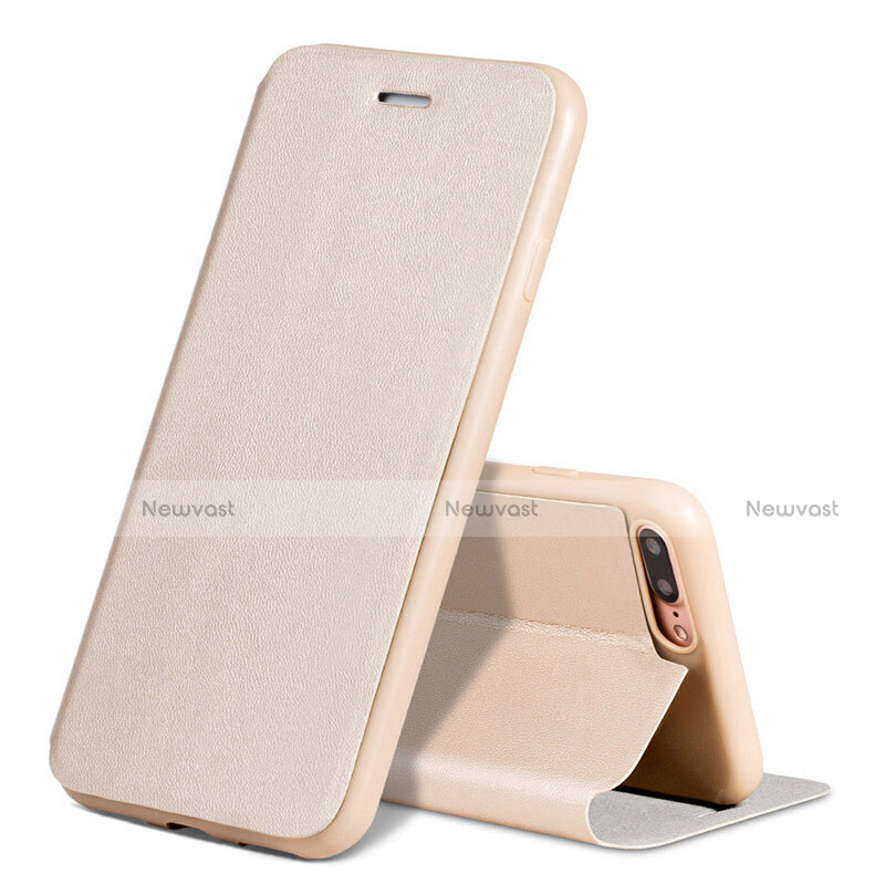 Leather Case Stands Flip Cover L02 for Apple iPhone 8 Plus Gold