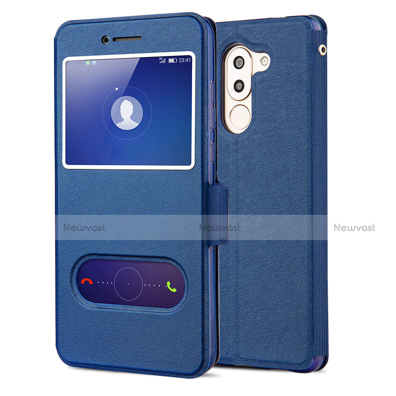 Leather Case Stands Flip Cover L02 for Huawei GR5 (2017) Blue