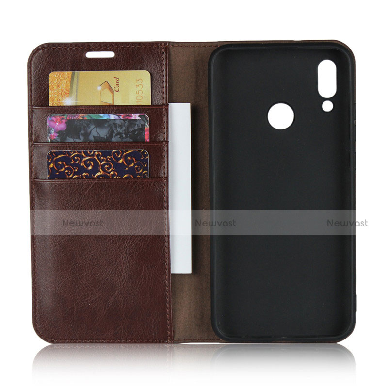 Leather Case Stands Flip Cover L02 for Huawei Honor 10 Lite Brown