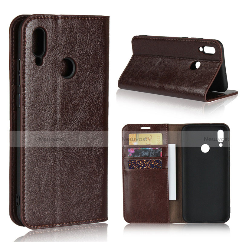 Leather Case Stands Flip Cover L02 for Huawei Honor 10 Lite Brown