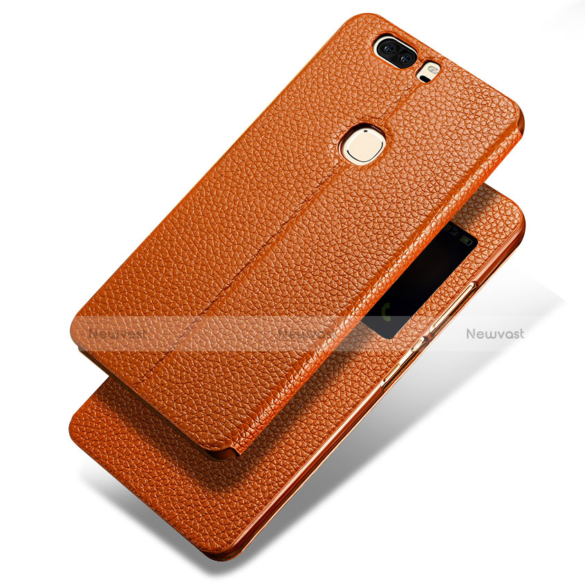 Leather Case Stands Flip Cover L02 for Huawei Honor V8 Brown