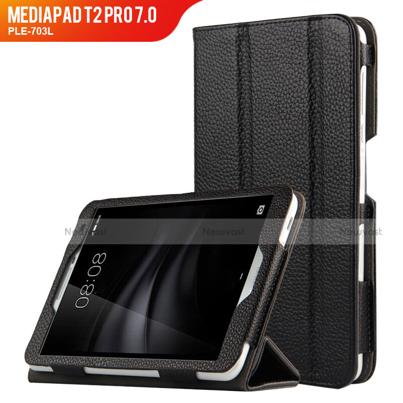 Leather Case Stands Flip Cover L02 for Huawei MediaPad T2 Pro 7.0 PLE-703L Black