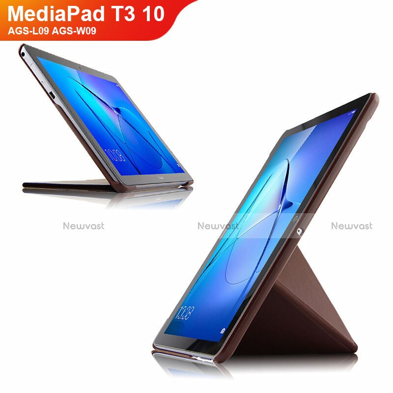 Leather Case Stands Flip Cover L02 for Huawei MediaPad T3 10 AGS-L09 AGS-W09 Brown