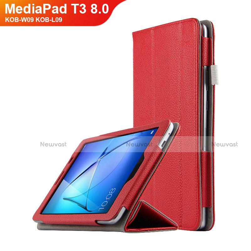 Leather Case Stands Flip Cover L02 for Huawei MediaPad T3 8.0 KOB-W09 KOB-L09 Red