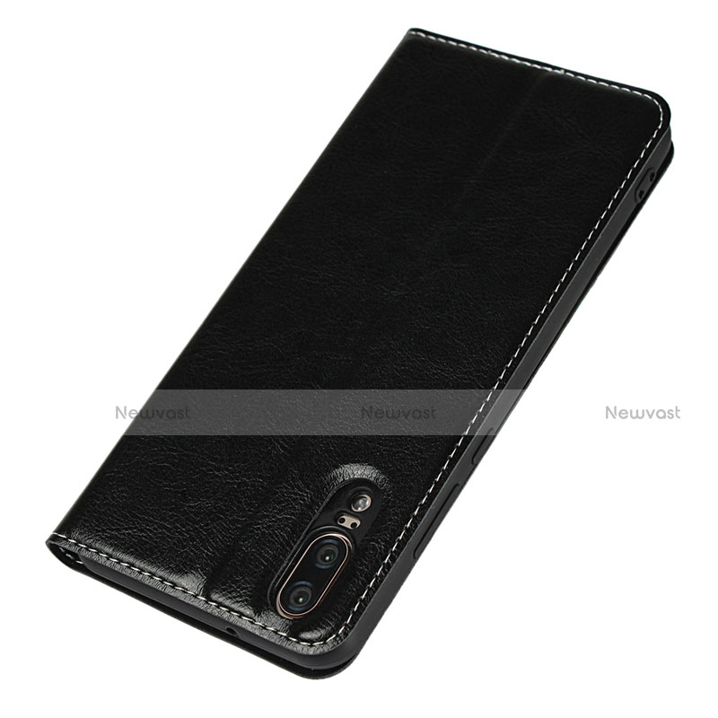 Leather Case Stands Flip Cover L02 for Huawei P20 Black