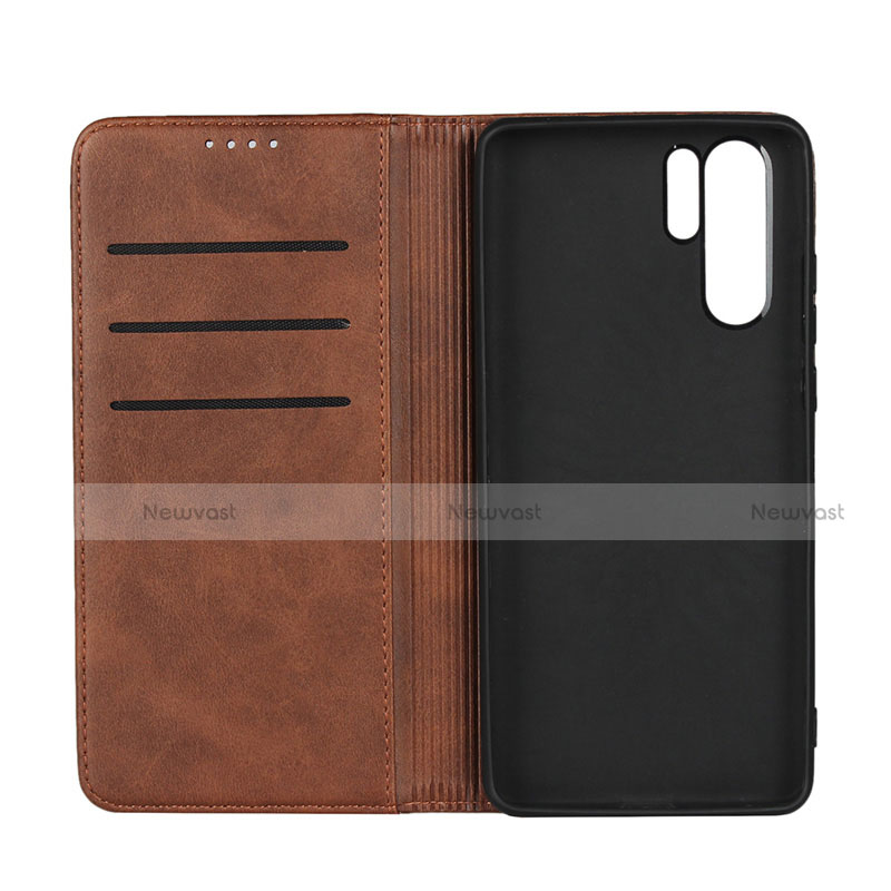 Leather Case Stands Flip Cover L02 for Huawei P30 Pro New Edition Brown