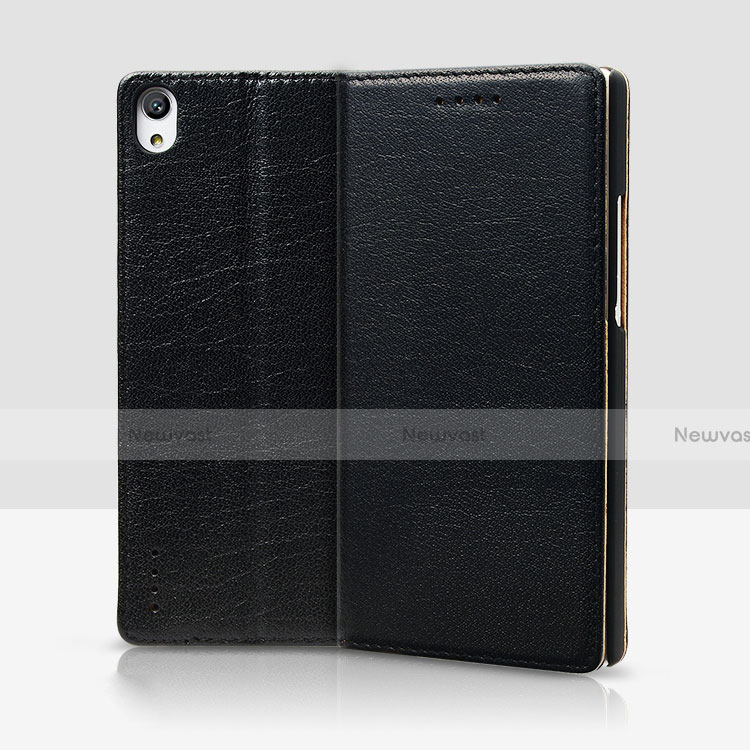 Leather Case Stands Flip Cover L02 for Huawei P7 Dual SIM Black